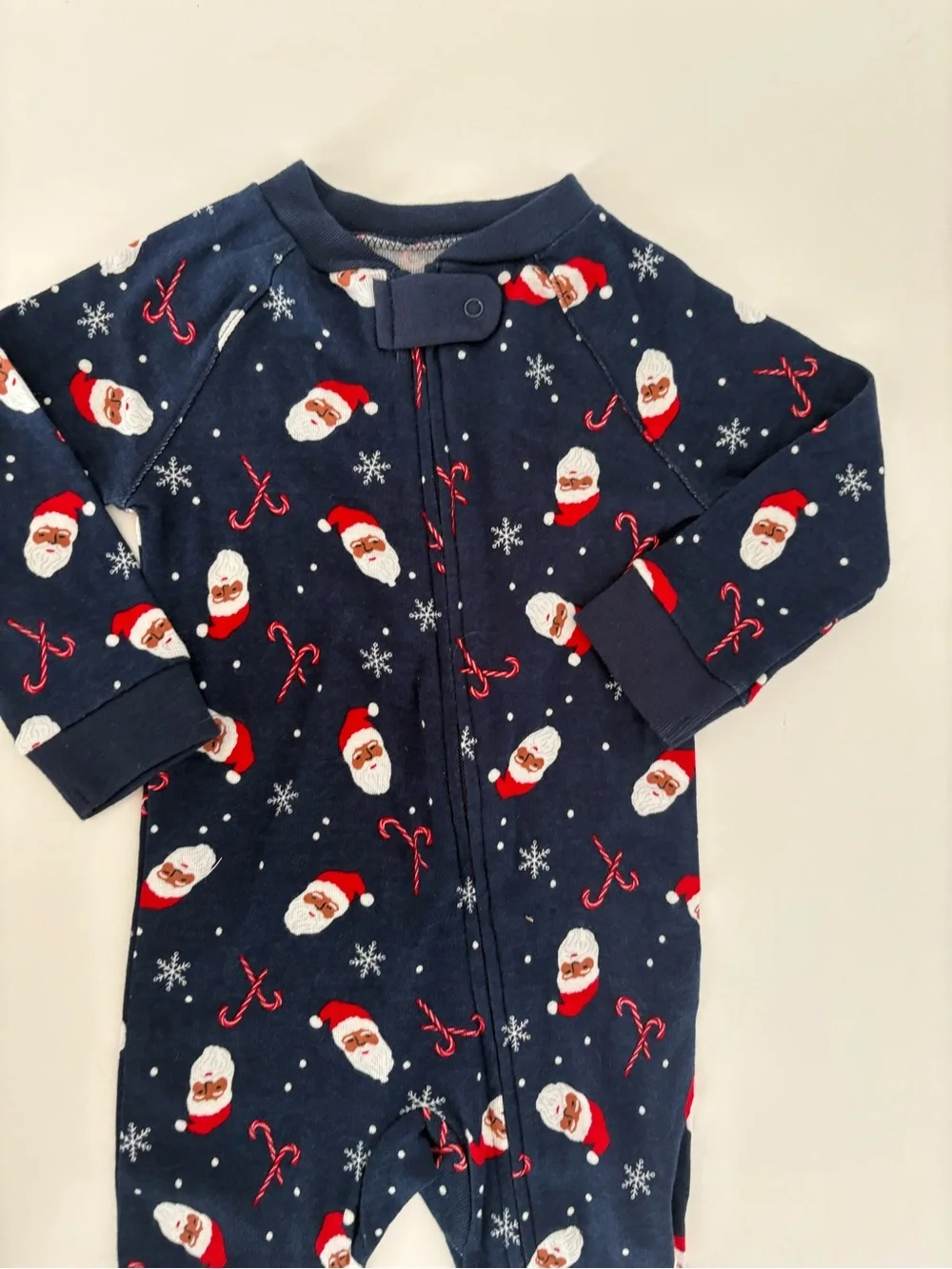 Wondershop Navy Santa & Candy Cane One-Piece Footed Pajamas 6/9M